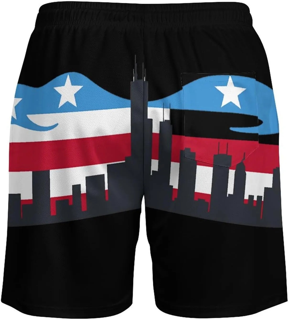 Chicagos City Flag Skyline Men's Swim Trunks Quick Dry Board Shorts Swimwear Beach Shorts with Compression Liner