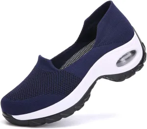 ChicWind Women's Mesh Slip On Sock Sneakers Mid Heel Air Cushion Wedge Platform Loafers