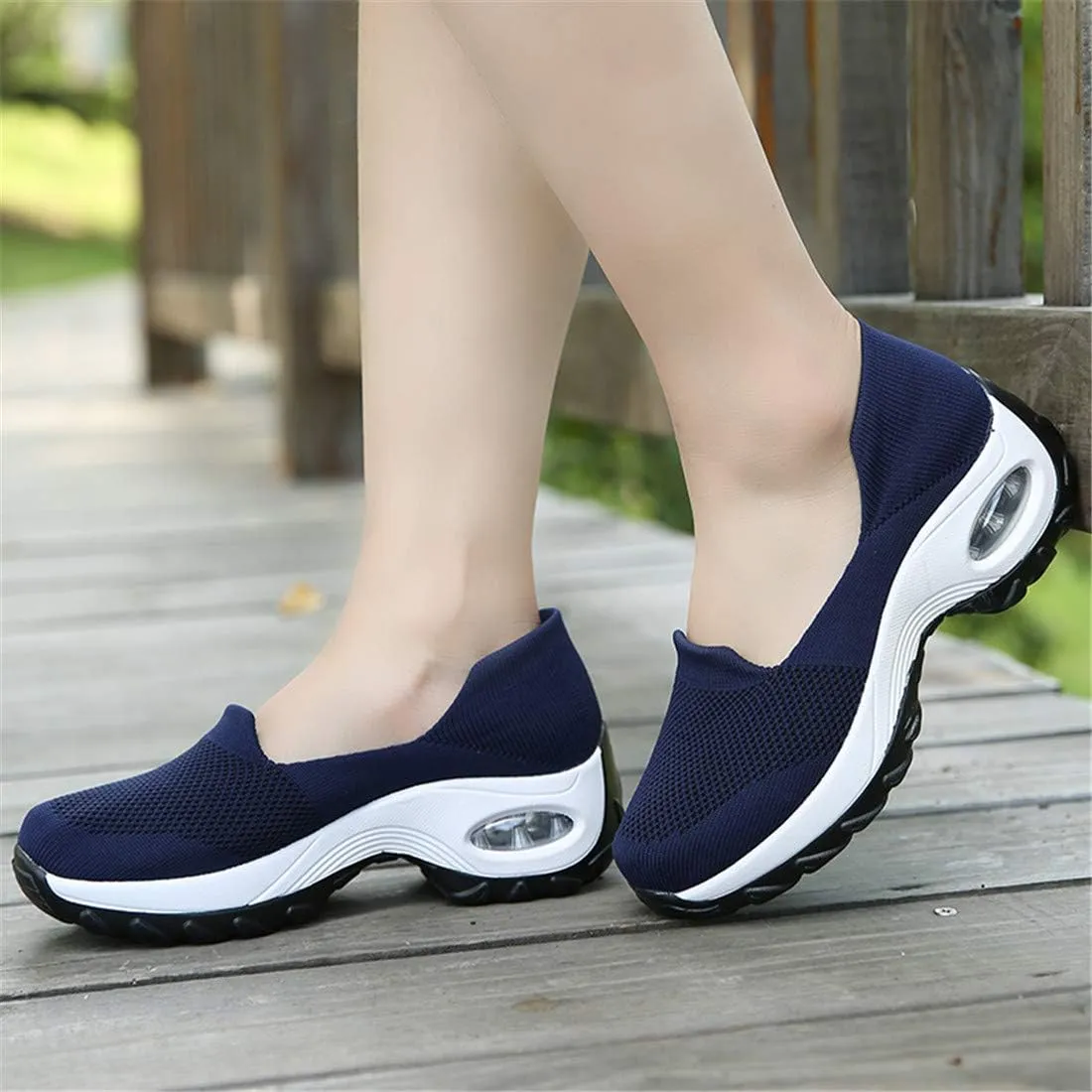 ChicWind Women's Mesh Slip On Sock Sneakers Mid Heel Air Cushion Wedge Platform Loafers