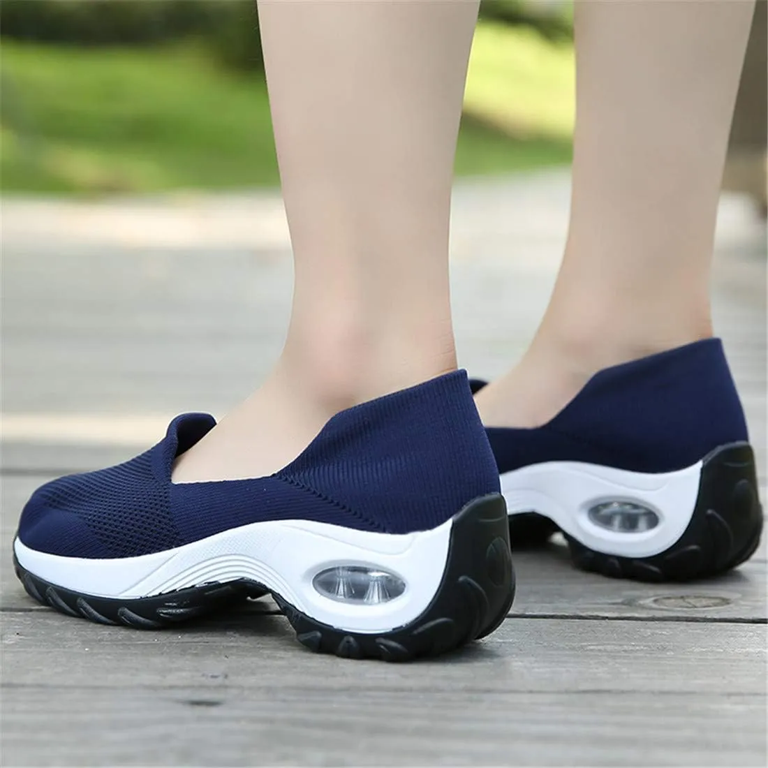 ChicWind Women's Mesh Slip On Sock Sneakers Mid Heel Air Cushion Wedge Platform Loafers