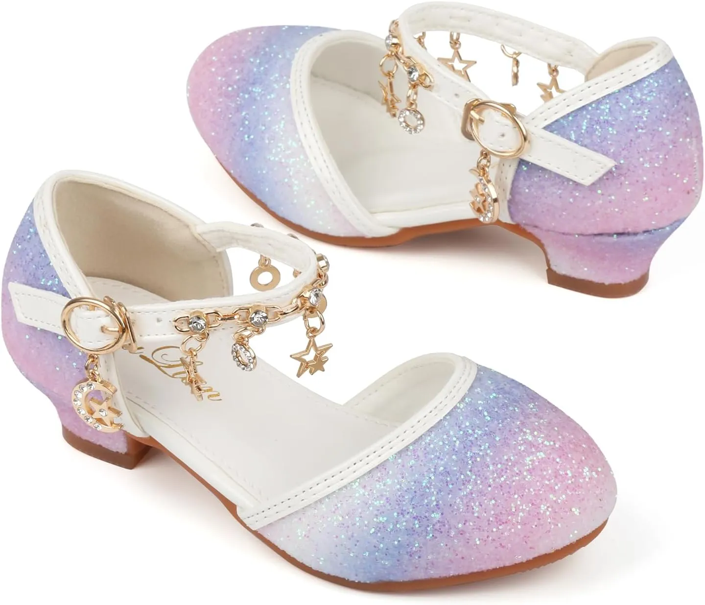 ChuLian Little Kids Girls Dress Pumps Glitter Sequins Princess Low Heels Princess Dress Shoes Party Dance Shoes Rhinestone Sandals