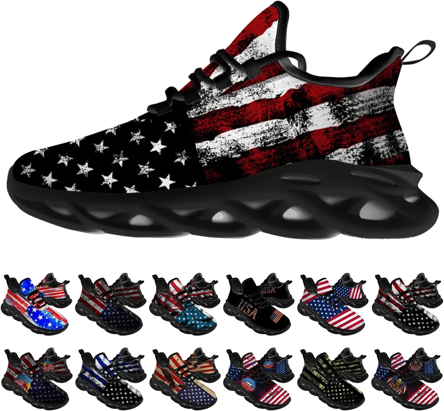 Ciadoon American Flag Shoes for Men Women Running Shoes Sport Walking Tennis Sneakers Athletic Shoes Gifts for Boy Girl