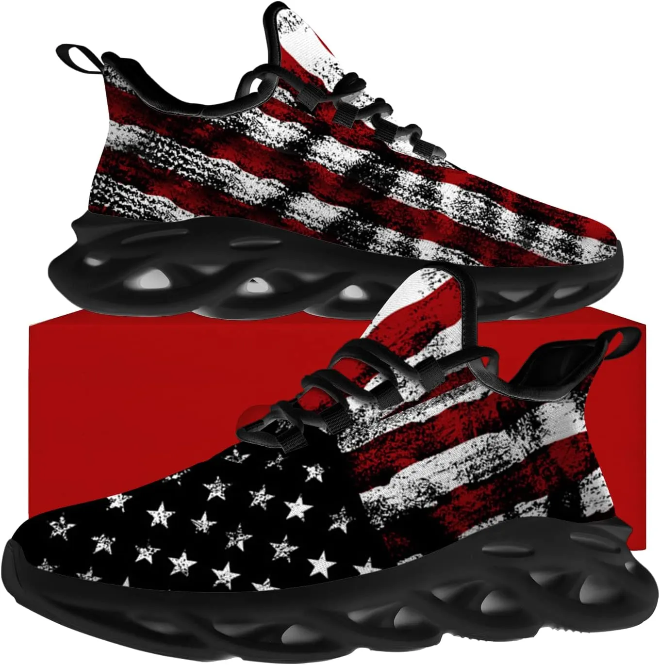 Ciadoon American Flag Shoes for Men Women Running Shoes Sport Walking Tennis Sneakers Athletic Shoes Gifts for Boy Girl
