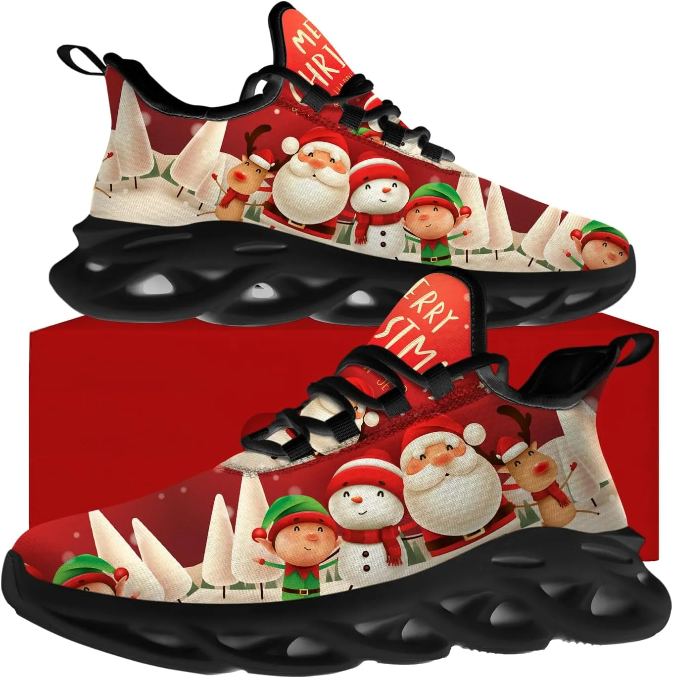 Ciadoon Christmas Shoes for Women Men Road Running Walking Tennis Breathable Lightweight Sneakers Gifts for Men Women