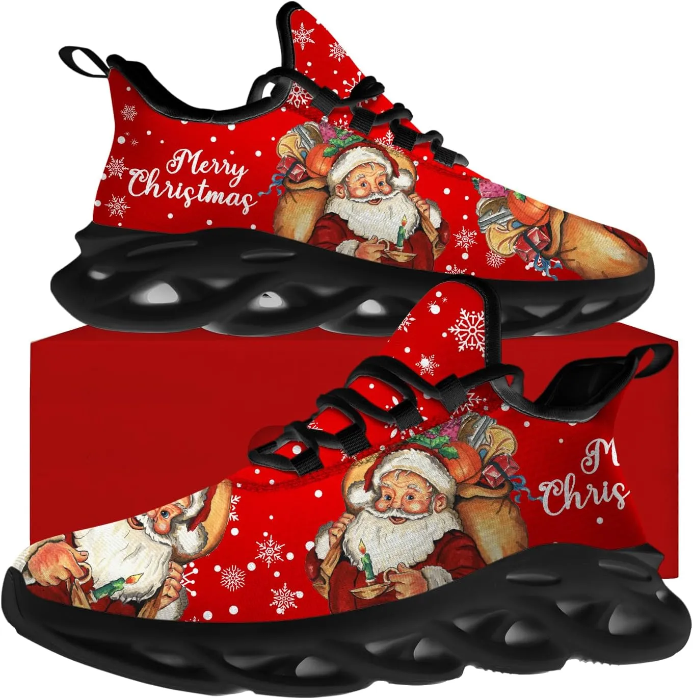 Ciadoon Christmas Shoes for Women Men Road Running Walking Tennis Breathable Lightweight Sneakers Gifts for Men Women