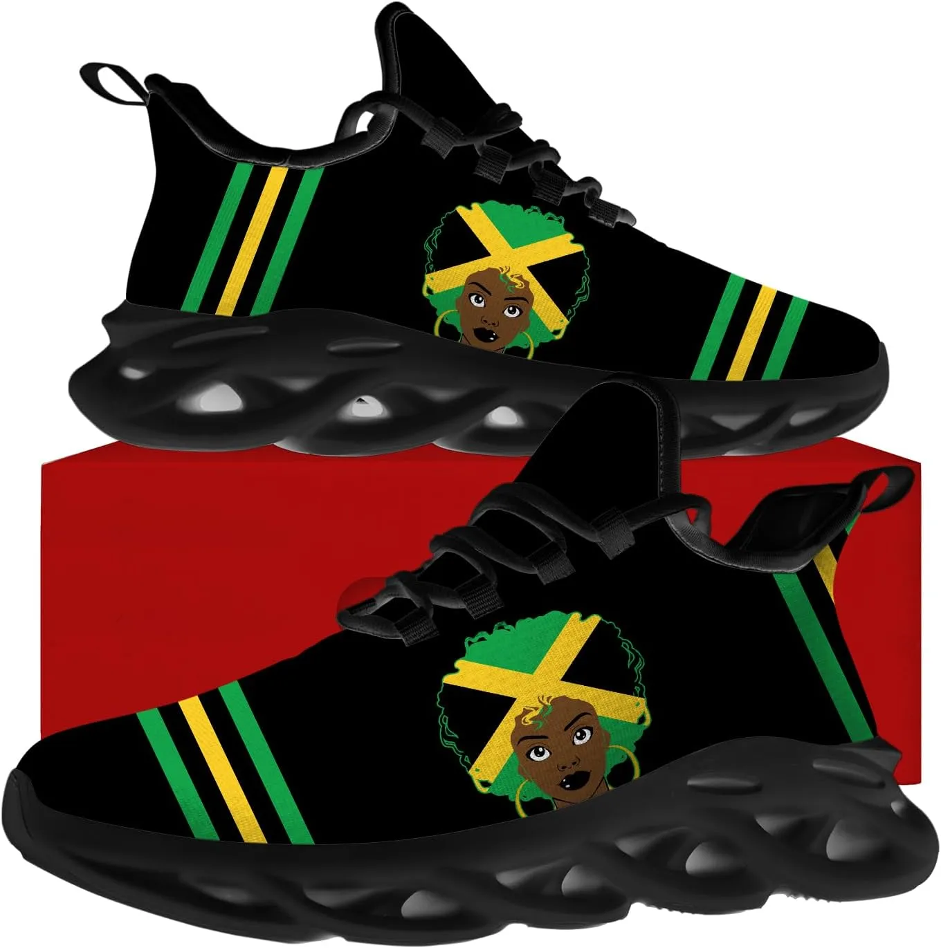 Ciadoon Jamaica Shoes for Women Men Road Running Walking Tennis Breathable Lightweight Sneakers Gifts for Men Women