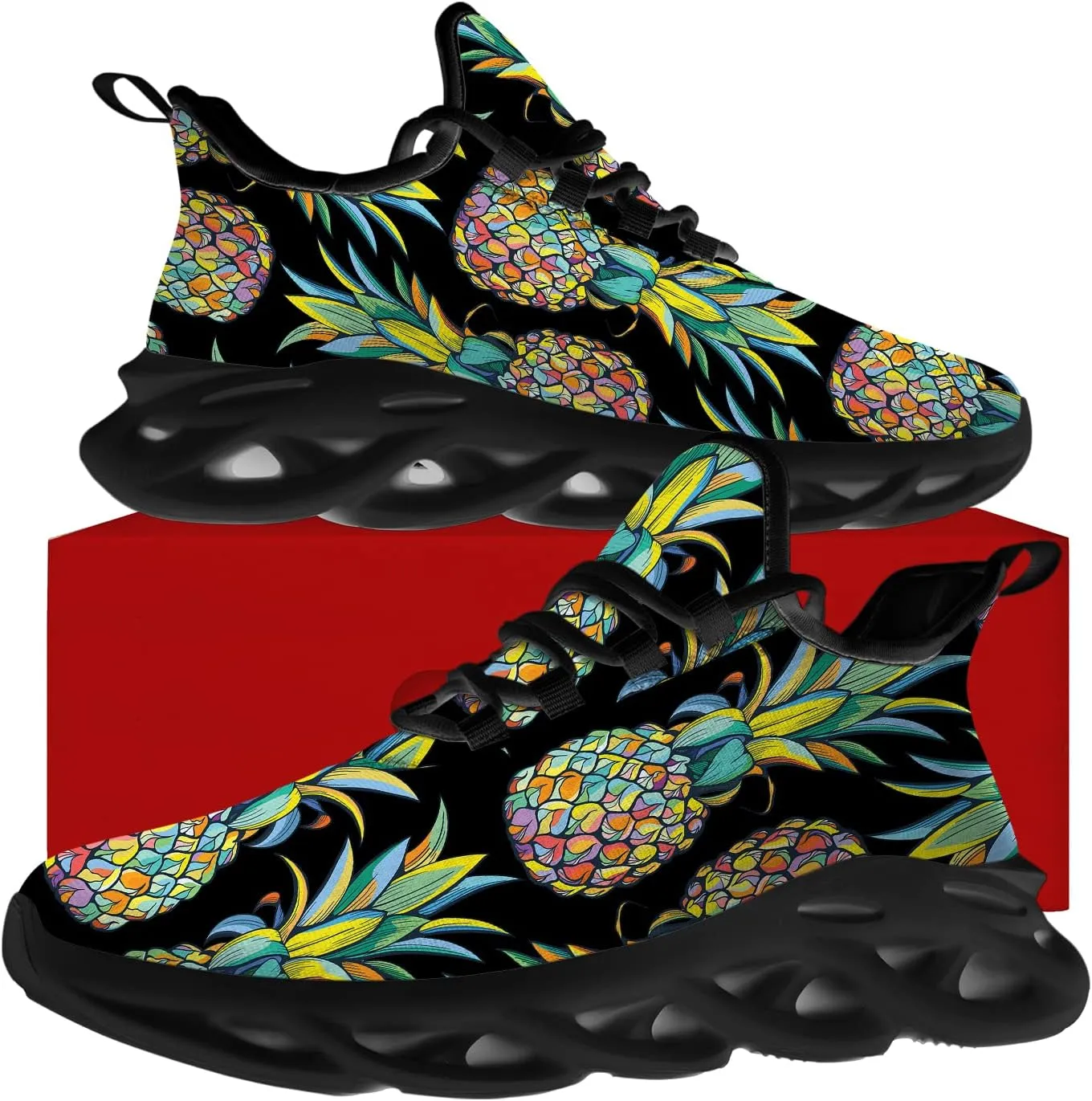 Ciadoon Pineapple Shoes for Women Men Road Running Athletic Walking Tennis Lightweight Sneakers Summer Tropical Shoes Gifts for Him Her