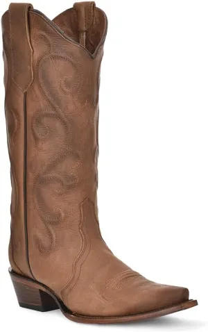 Circle G Ladies Ld Cinnamon Embroidery, Snip Toe, Leather Sole, 13" Shaft, Cowhide Leather, Western Boot, Cinnamon L6014 Size 8