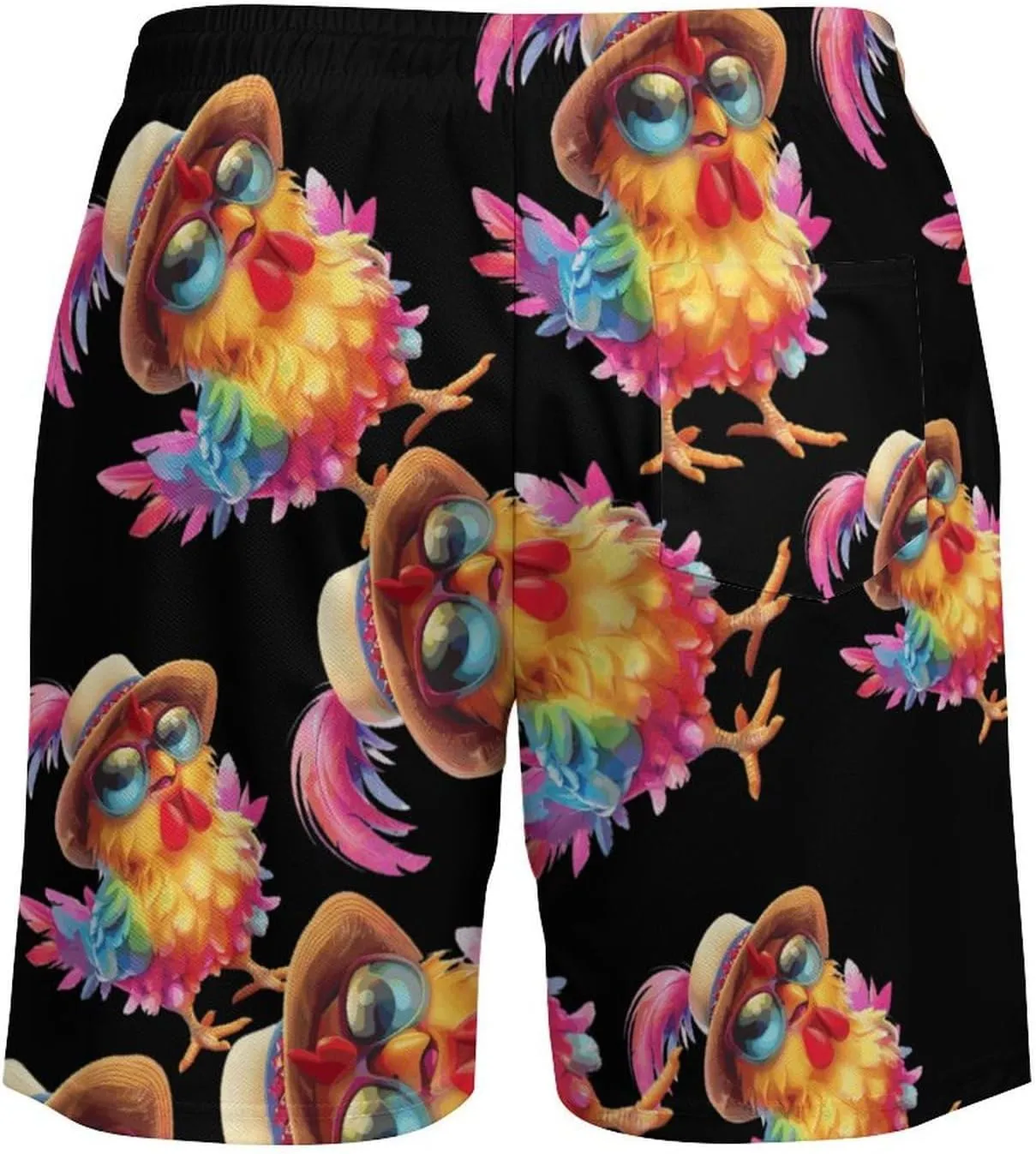 Colorful Chicken Wearing Hat Men's Swim Trunks Quick Dry Board Shorts Swimwear Beach Shorts with Compression Liner