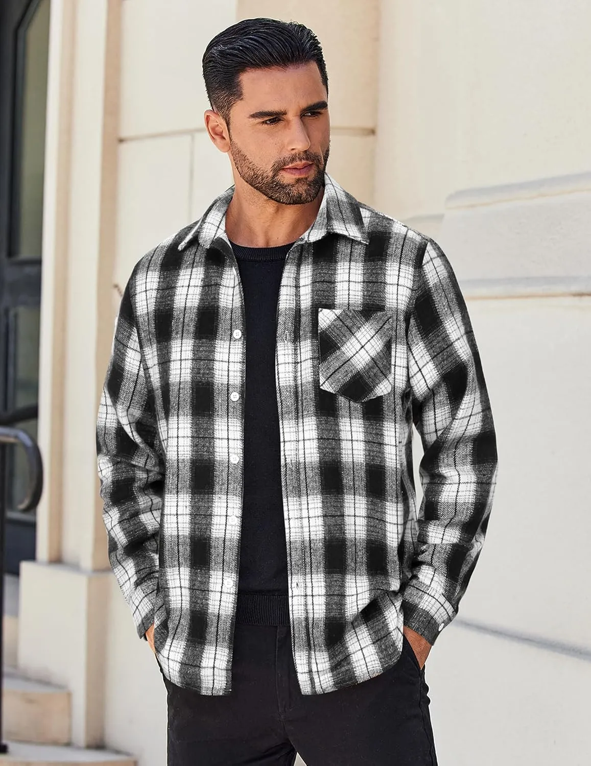 COOFANDY Mens Flannel Shirt Long Sleeve Lightweight Plaid Shirt Casual Button Down Shirts Jacket