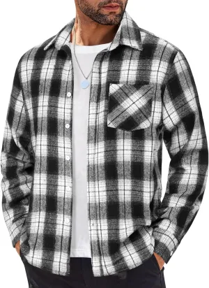 COOFANDY Mens Flannel Shirt Long Sleeve Lightweight Plaid Shirt Casual Button Down Shirts Jacket