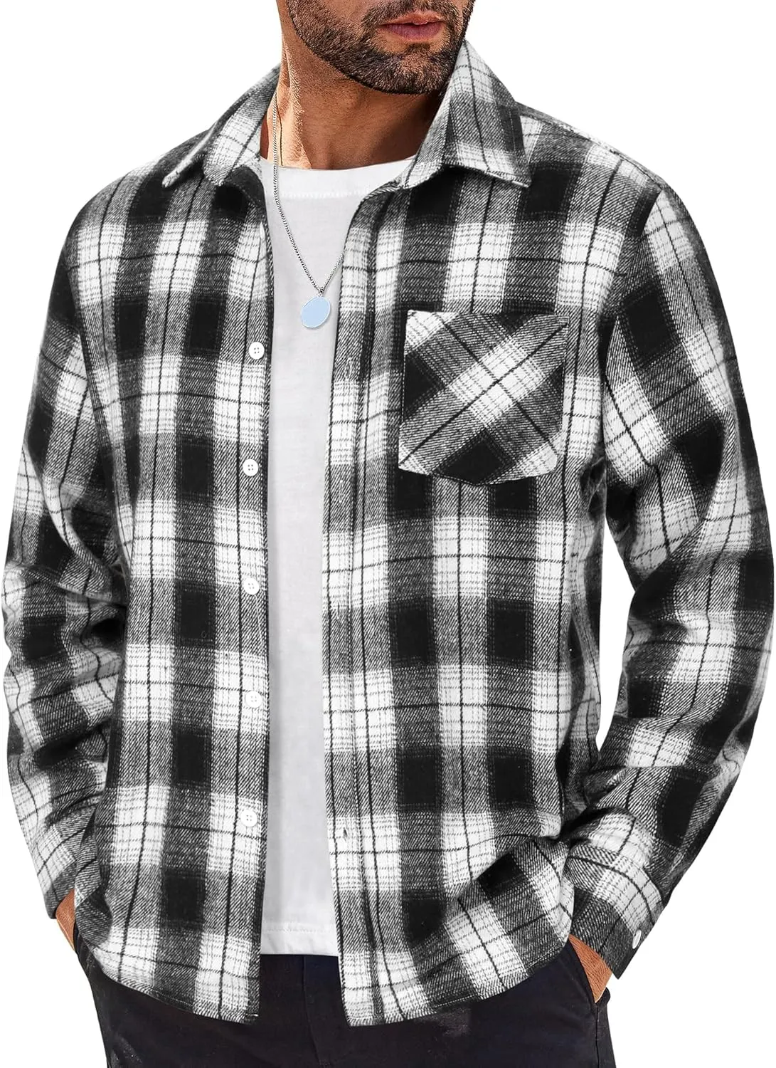 COOFANDY Mens Flannel Shirt Long Sleeve Lightweight Plaid Shirt Casual Button Down Shirts Jacket