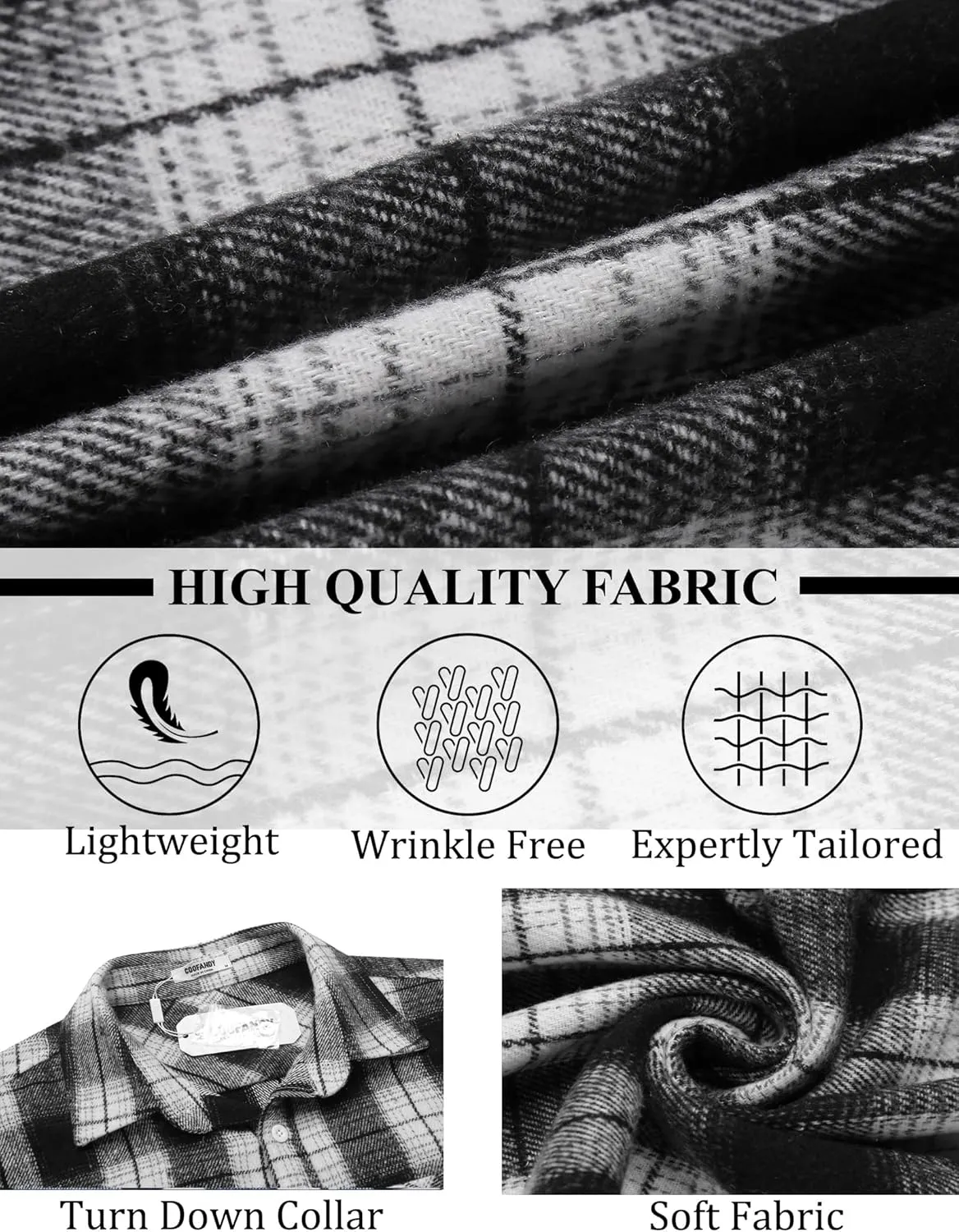 COOFANDY Mens Flannel Shirt Long Sleeve Lightweight Plaid Shirt Casual Button Down Shirts Jacket
