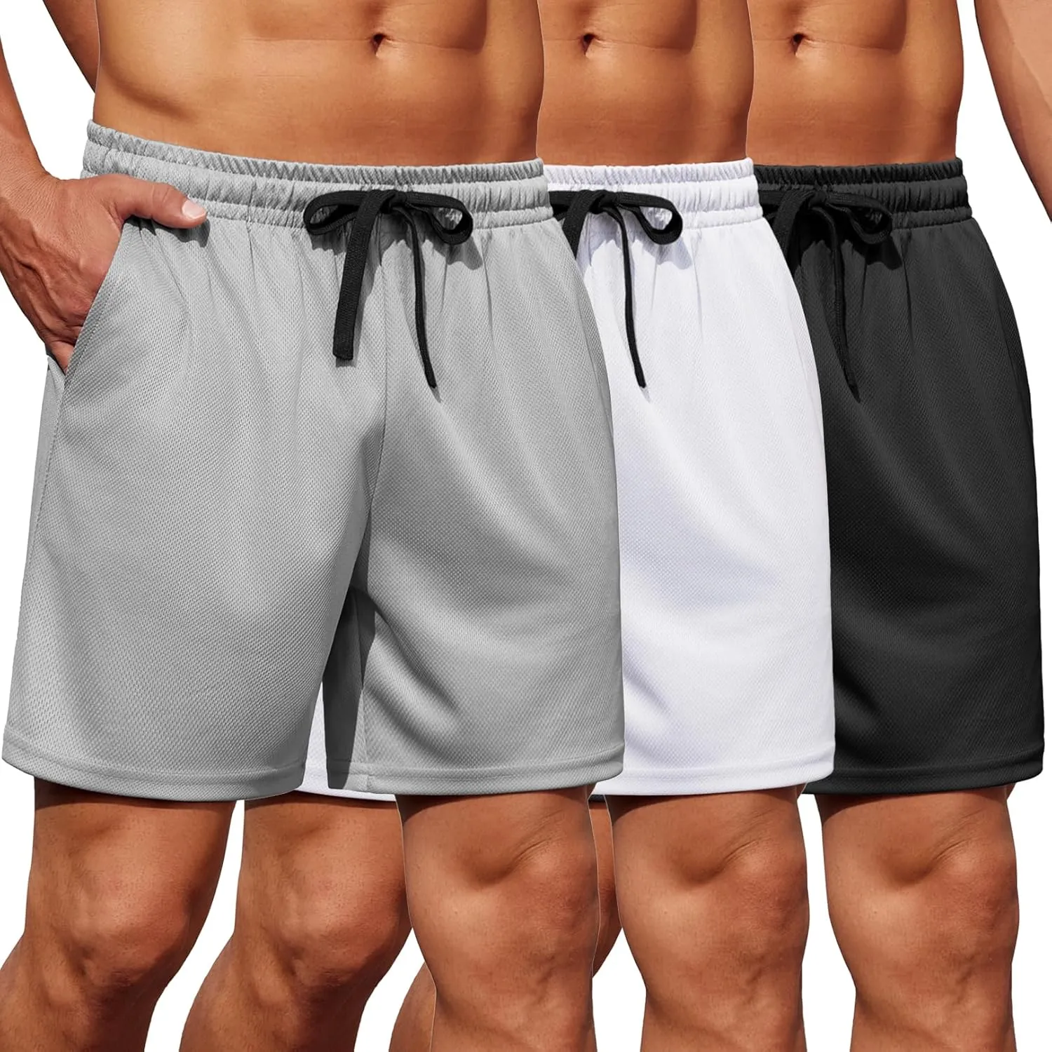 COOFANDY Men's Gym Shorts 3 Pack Mesh Athletic Workout Shorts Lightweight Quick Dry Drawstring Shorts with Pockets