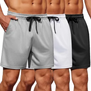 COOFANDY Men's Gym Shorts 3 Pack Mesh Athletic Workout Shorts Lightweight Quick Dry Drawstring Shorts with Pockets