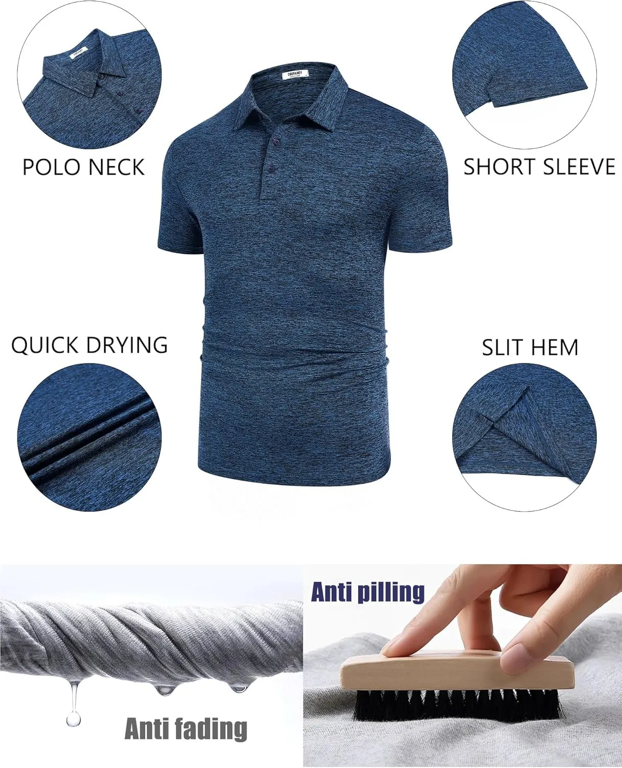 COOFANDY Men's Polo Shirt Golf Dry Fit Performance Short Sleeve Moisture Wicking Athletic Polo Collared Tennis T-Shirt