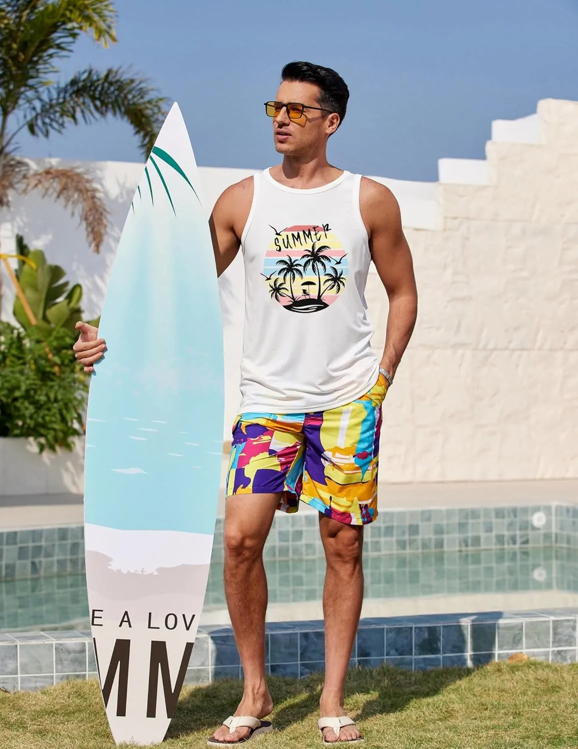 COOFANDY Mens Tank Tops Beach Summer Sleeveless Graphic T Shirts Palm Tree Vacation Quick Dry Muscle Gym Tank