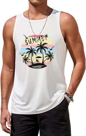 COOFANDY Mens Tank Tops Beach Summer Sleeveless Graphic T Shirts Palm Tree Vacation Quick Dry Muscle Gym Tank