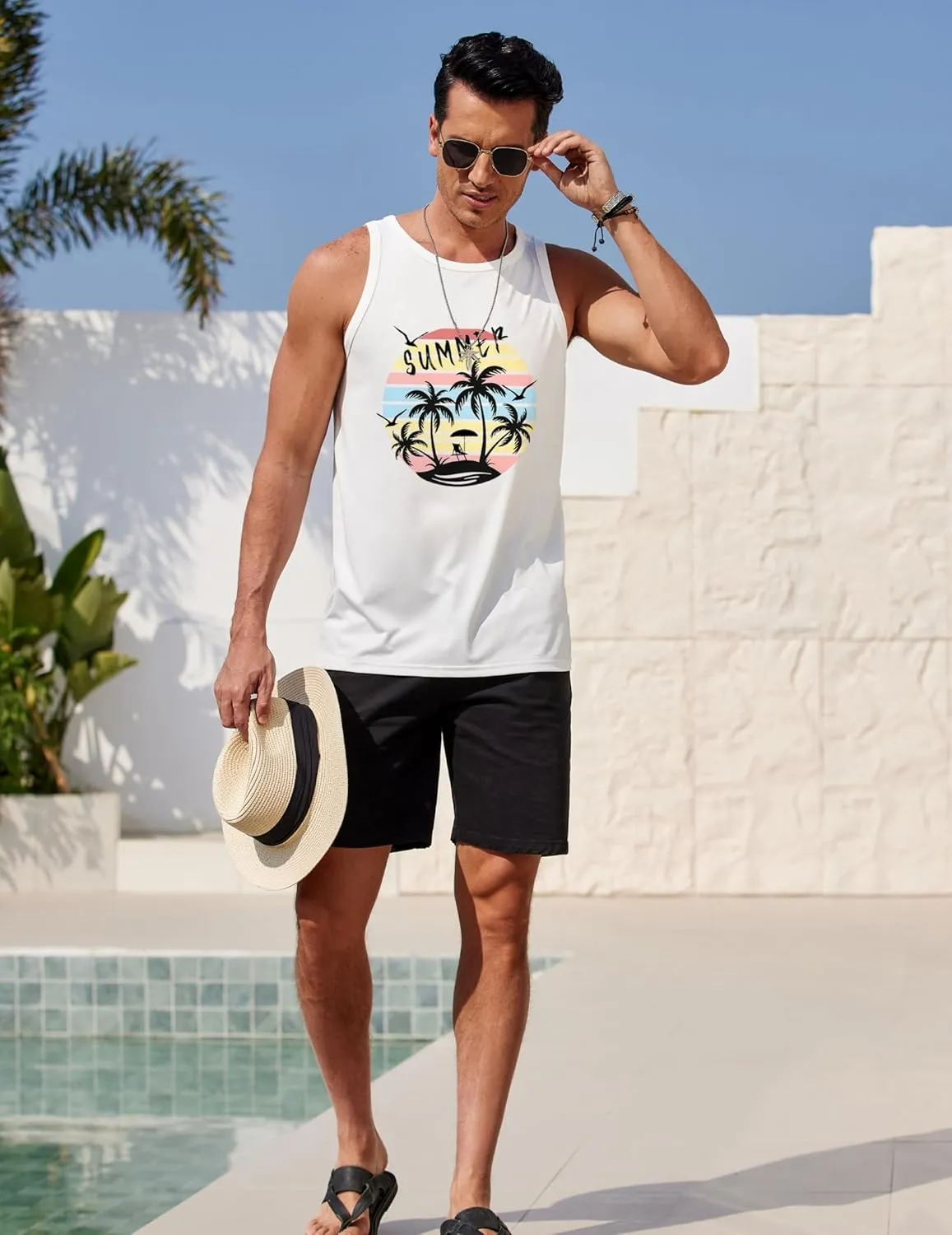 COOFANDY Mens Tank Tops Beach Summer Sleeveless Graphic T Shirts Palm Tree Vacation Quick Dry Muscle Gym Tank