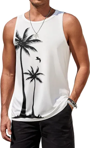 COOFANDY Mens Tank Tops Beach Summer Sleeveless Graphic T Shirts Palm Tree Vacation Quick Dry Muscle Gym Tank