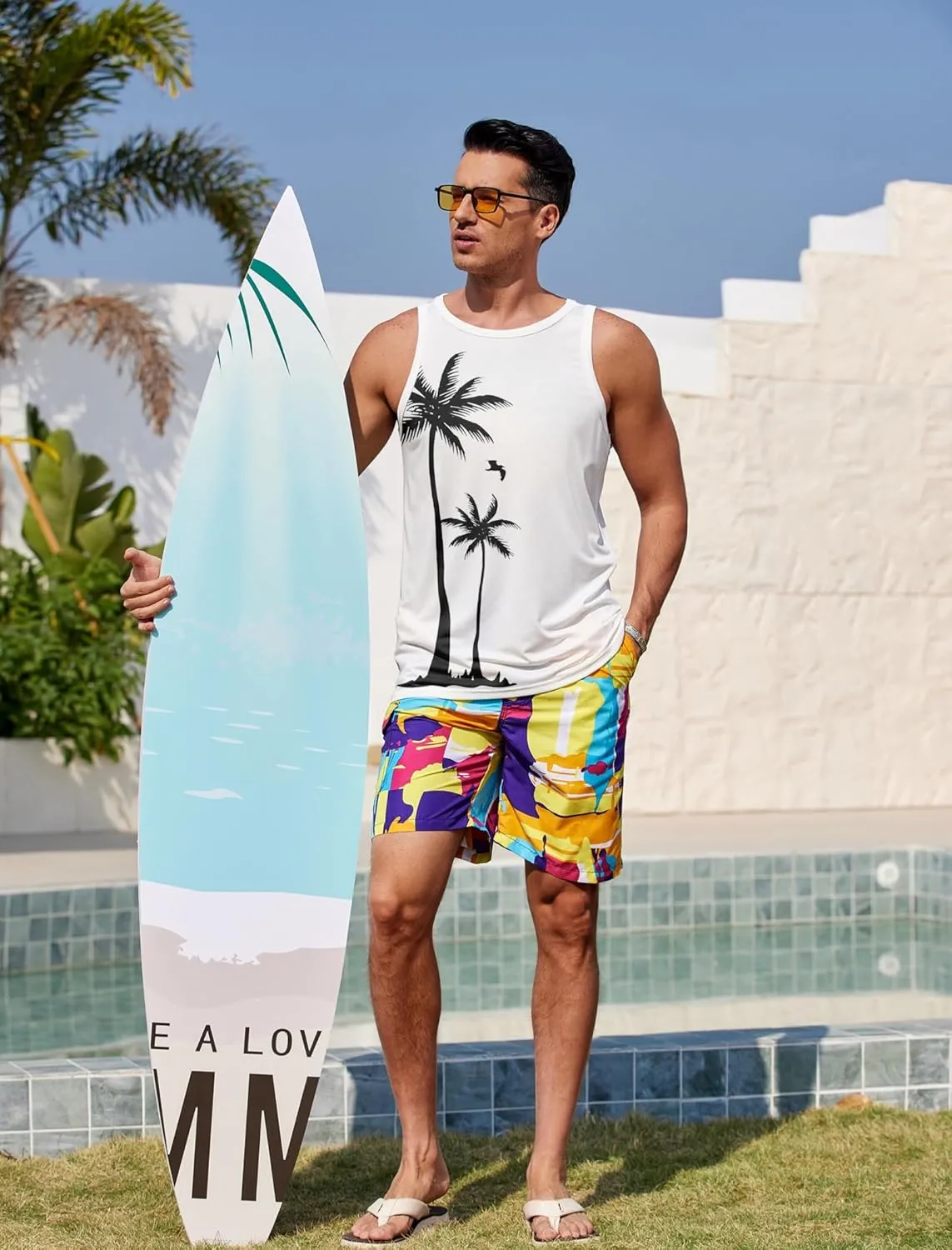 COOFANDY Mens Tank Tops Beach Summer Sleeveless Graphic T Shirts Palm Tree Vacation Quick Dry Muscle Gym Tank
