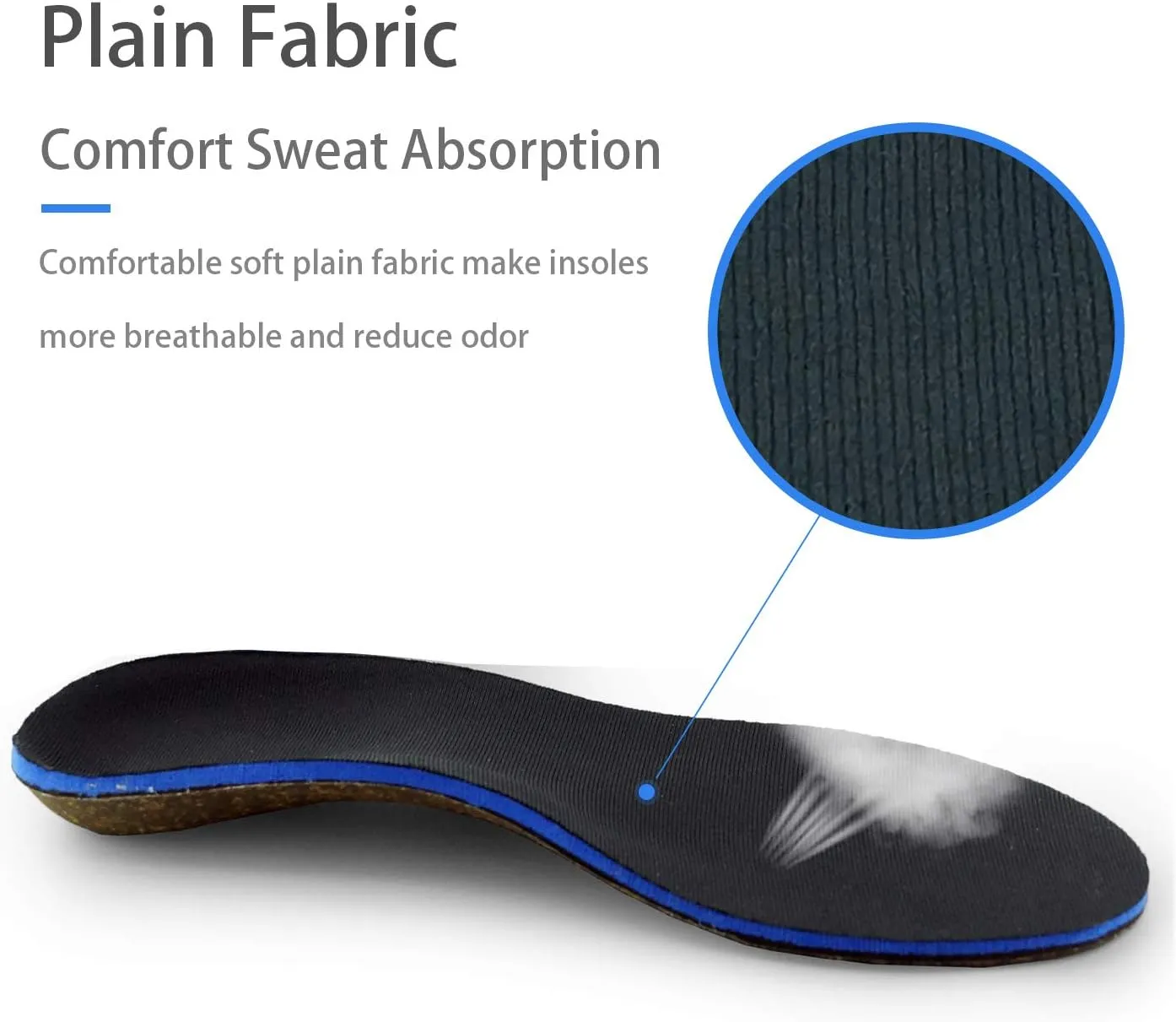 Cork Orthotics Insoles Netural Arch Support Full Length Shoes Inserts (Blue, Womens 7-7.5)