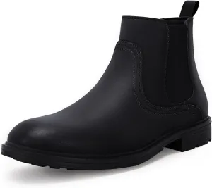 Coutgo Men's Ankle Boots Chelsea Booties Round Toe Slip on Waterproof Leather Dress Booties for Men