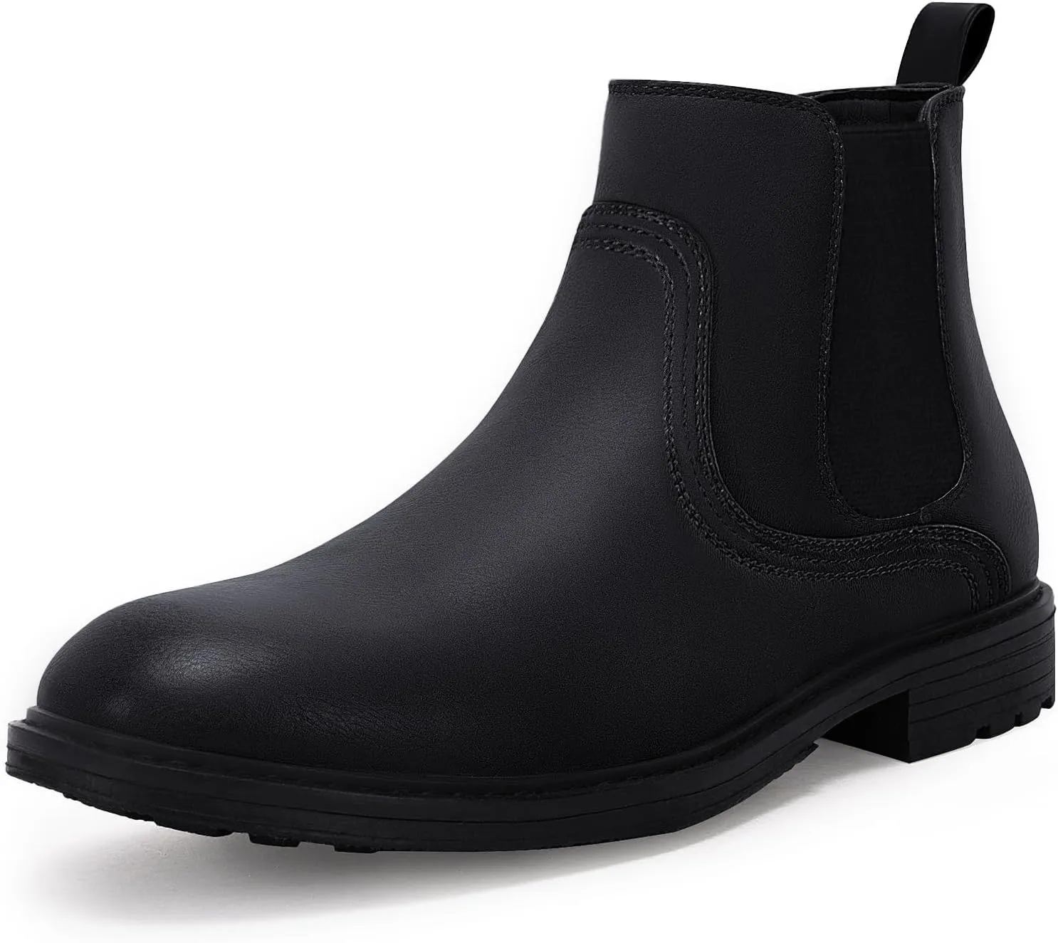 Coutgo Men's Ankle Boots Chelsea Booties Round Toe Slip on Waterproof Leather Dress Booties for Men