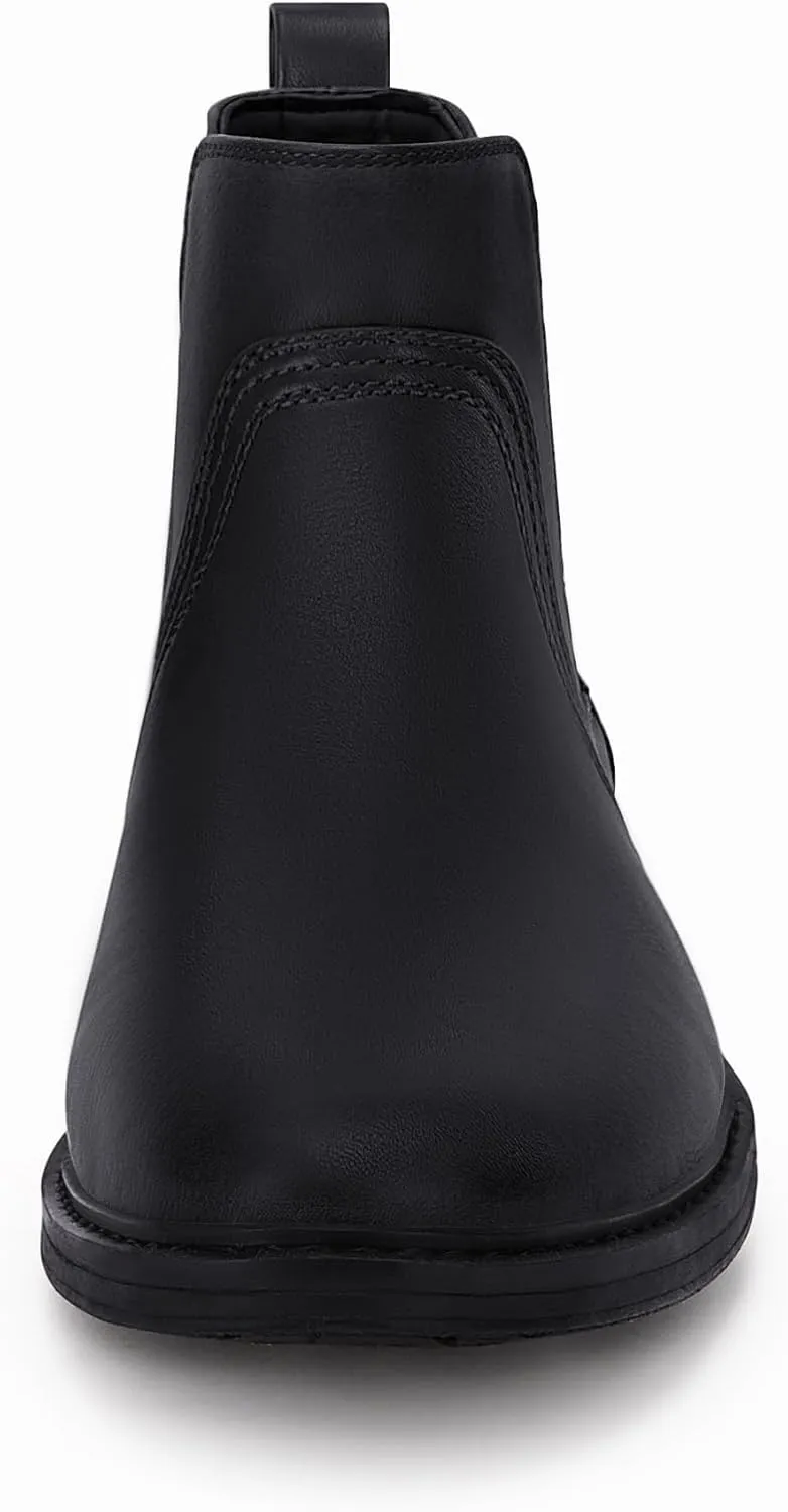 Coutgo Men's Ankle Boots Chelsea Booties Round Toe Slip on Waterproof Leather Dress Booties for Men