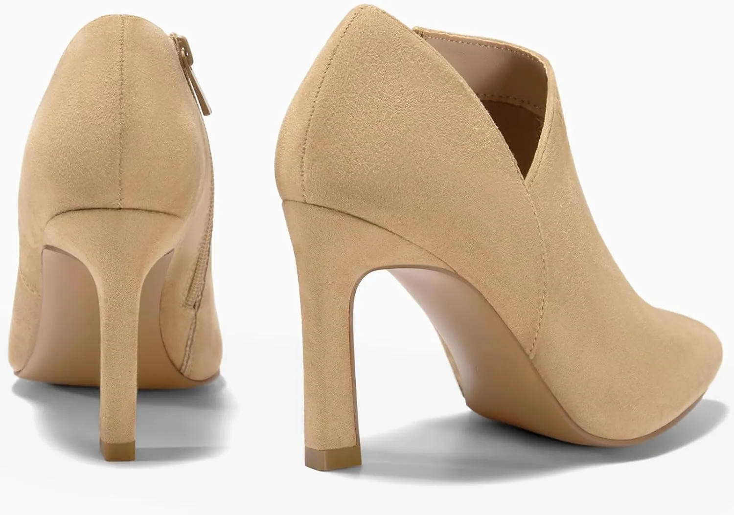 Coutgo Womens Pointed Toe V Cut Ankle Boots Kitten Heel Side Zip Office Booties