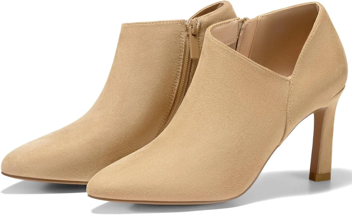 Coutgo Womens Pointed Toe V Cut Ankle Boots Kitten Heel Side Zip Office Booties