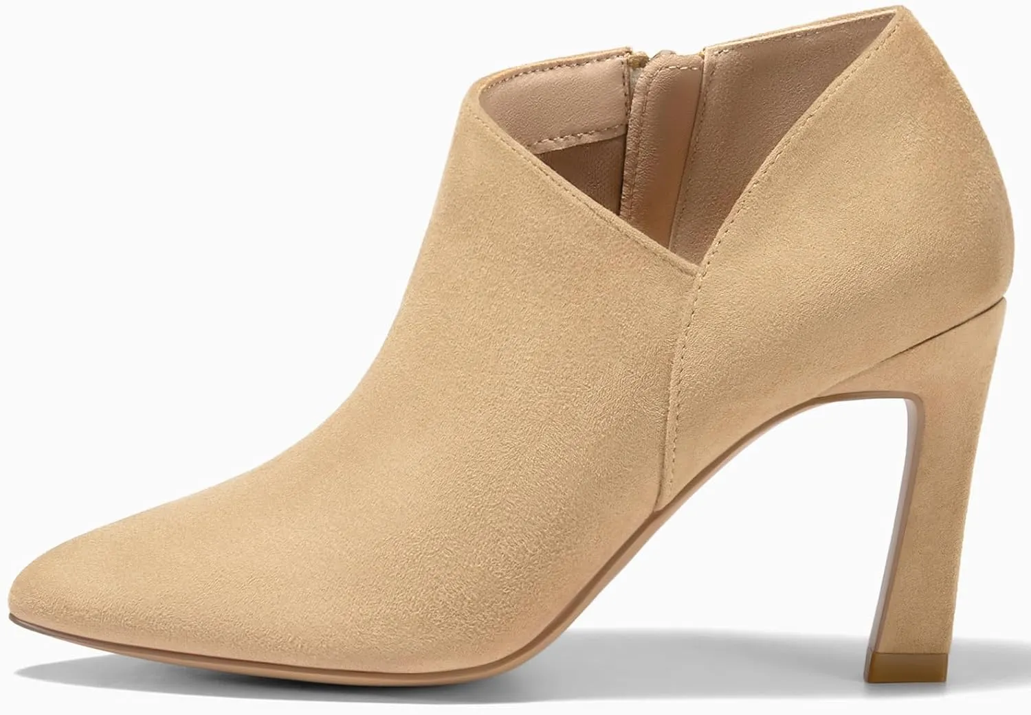 Coutgo Womens Pointed Toe V Cut Ankle Boots Kitten Heel Side Zip Office Booties