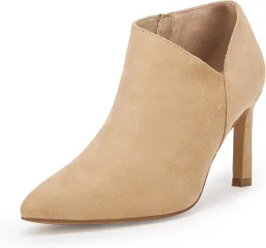 Coutgo Womens Pointed Toe V Cut Ankle Boots Kitten Heel Side Zip Office Booties