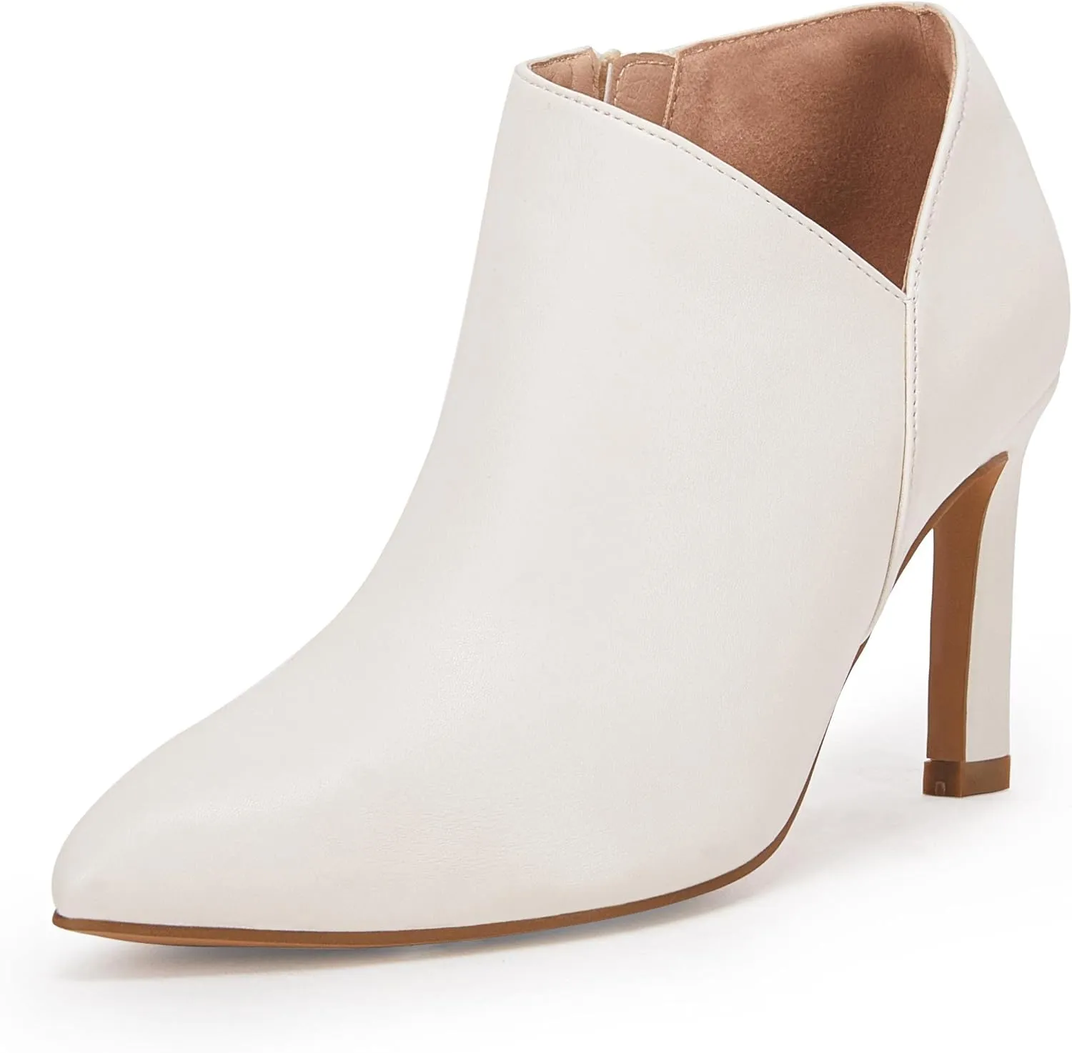 Coutgo Womens Pointed Toe V Cut Ankle Boots Kitten Heel Side Zip Office Booties