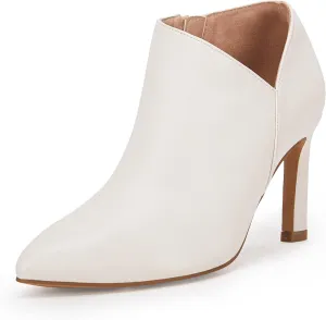 Coutgo Womens Pointed Toe V Cut Ankle Boots Kitten Heel Side Zip Office Booties