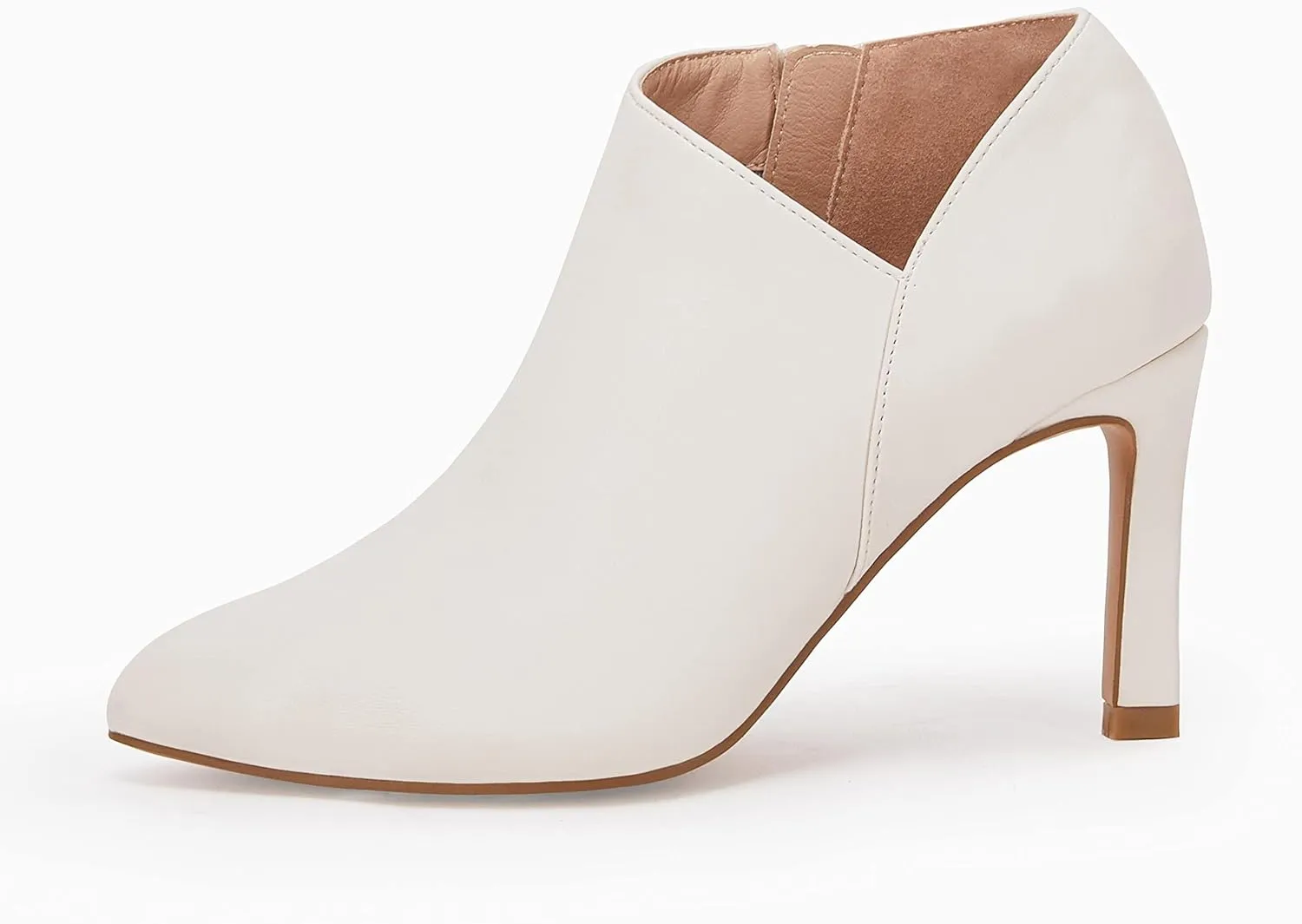 Coutgo Womens Pointed Toe V Cut Ankle Boots Kitten Heel Side Zip Office Booties