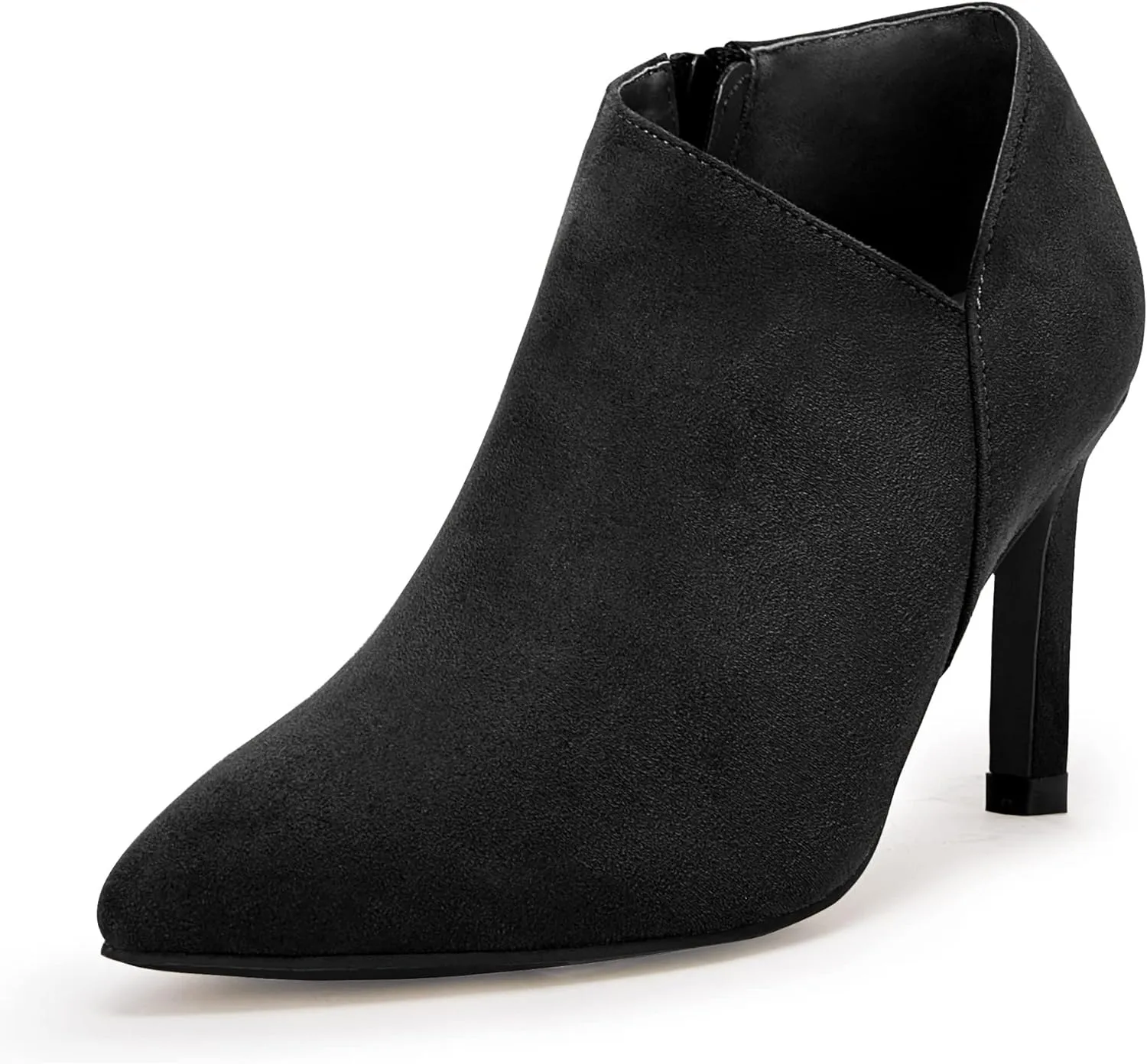 Coutgo Womens Pointed Toe V Cut Ankle Boots Kitten Heel Side Zip Office Booties