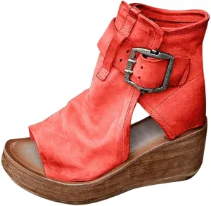 ctdiral Women's Fashion Roman Sandals Chunky Thick Bottom Open Toe Wedge Shoes, Adjustable Buckle High Top Combat Sandal for Girl