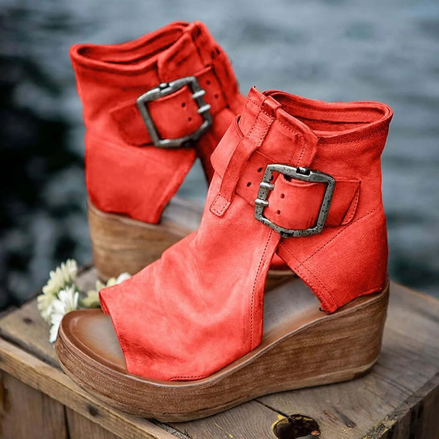 ctdiral Women's Fashion Roman Sandals Chunky Thick Bottom Open Toe Wedge Shoes, Adjustable Buckle High Top Combat Sandal for Girl