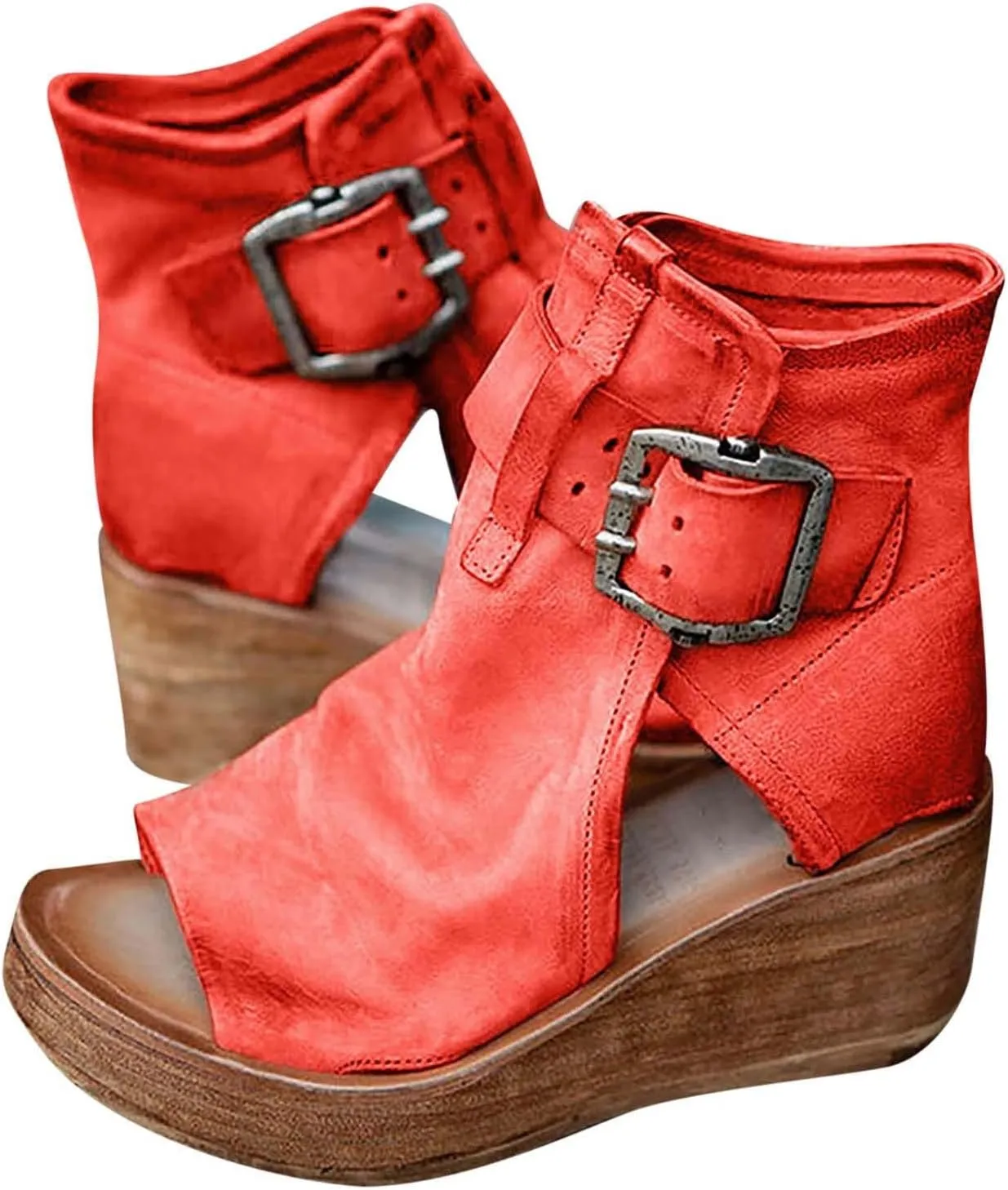 ctdiral Women's Fashion Roman Sandals Chunky Thick Bottom Open Toe Wedge Shoes, Adjustable Buckle High Top Combat Sandal for Girl