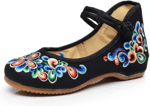 Dayiss Women's Chinese Handmade Embroidered Oxfords Flats Flower Dancing Ballet Canvas Loafers Mary Jane Cheongsam Shoes