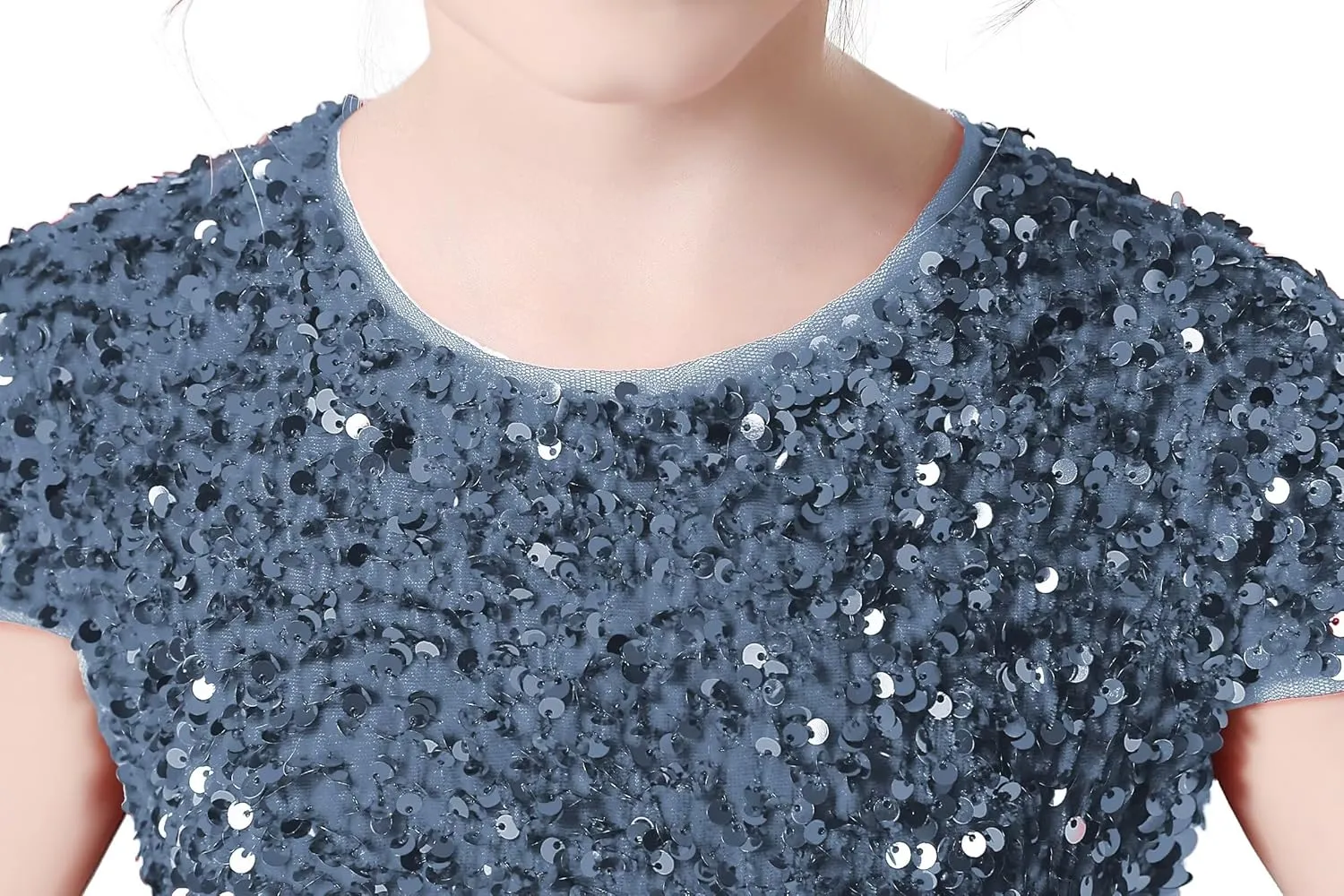 dideyttawl Short Flower Girls Dress Short Sleeves Velvet Sequin Top Tulle Skirt Round Neck Junior Bridesmaid Dresses