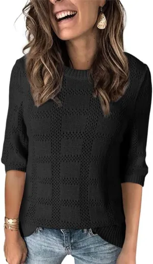 Dokotoo Women's Casual Short Sleeve Loose Tunic Tops Lightweight Crochet Knit Summer Sweaters Blouses