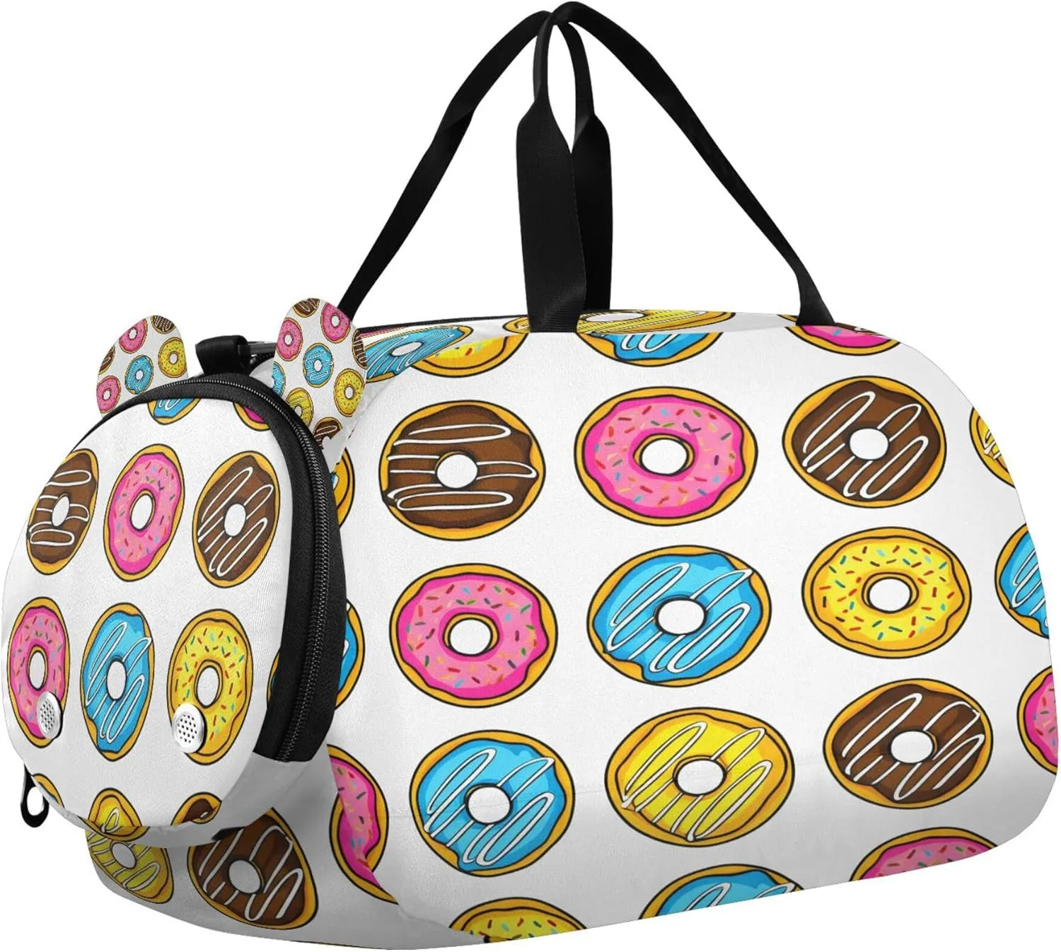 Donuts Youth Sports & Travel Duffle Bag with Shoe Compartment,Waterproof Gym Bag for Girls and Boys (Overnight Essentials Organizer)