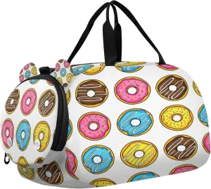 Donuts Youth Sports & Travel Duffle Bag with Shoe Compartment,Waterproof Gym Bag for Girls and Boys (Overnight Essentials Organizer)