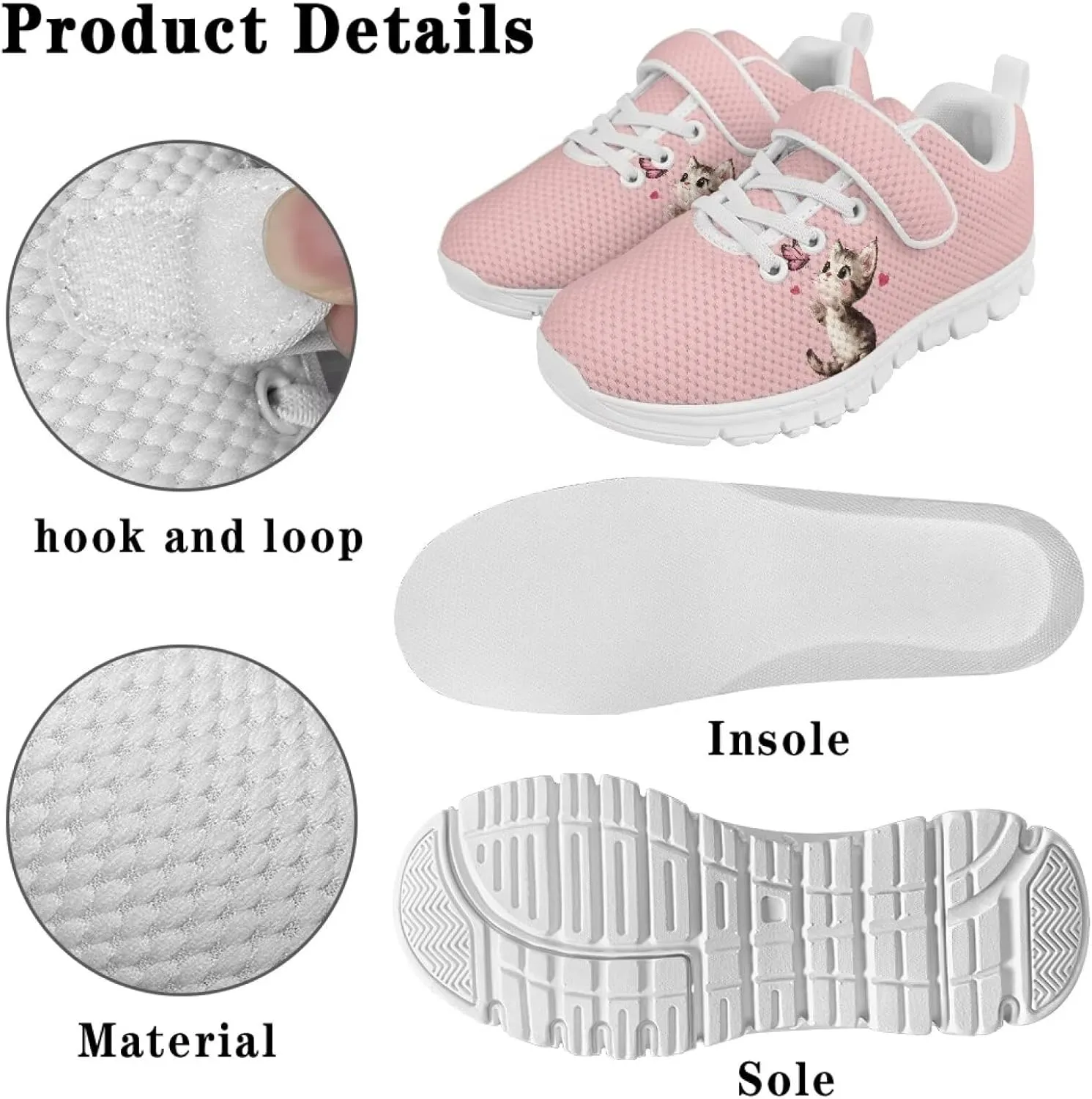 Doojoayie Tennis Shoes Hook and Loop Sport Shoes for Little Girls Pre School