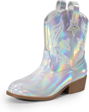 DREAM PAIRS Girls Cowboy Cowgirl Boots 2-in-1 Western Removable Cuff Fold Over Embroidered Fashion Mid Calf Shoes