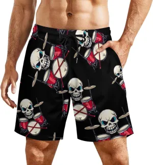 Drummer Skull Drum Sticks Men's Swim Trunks Quick Dry Board Shorts Swimwear Beach Shorts with Compression Liner