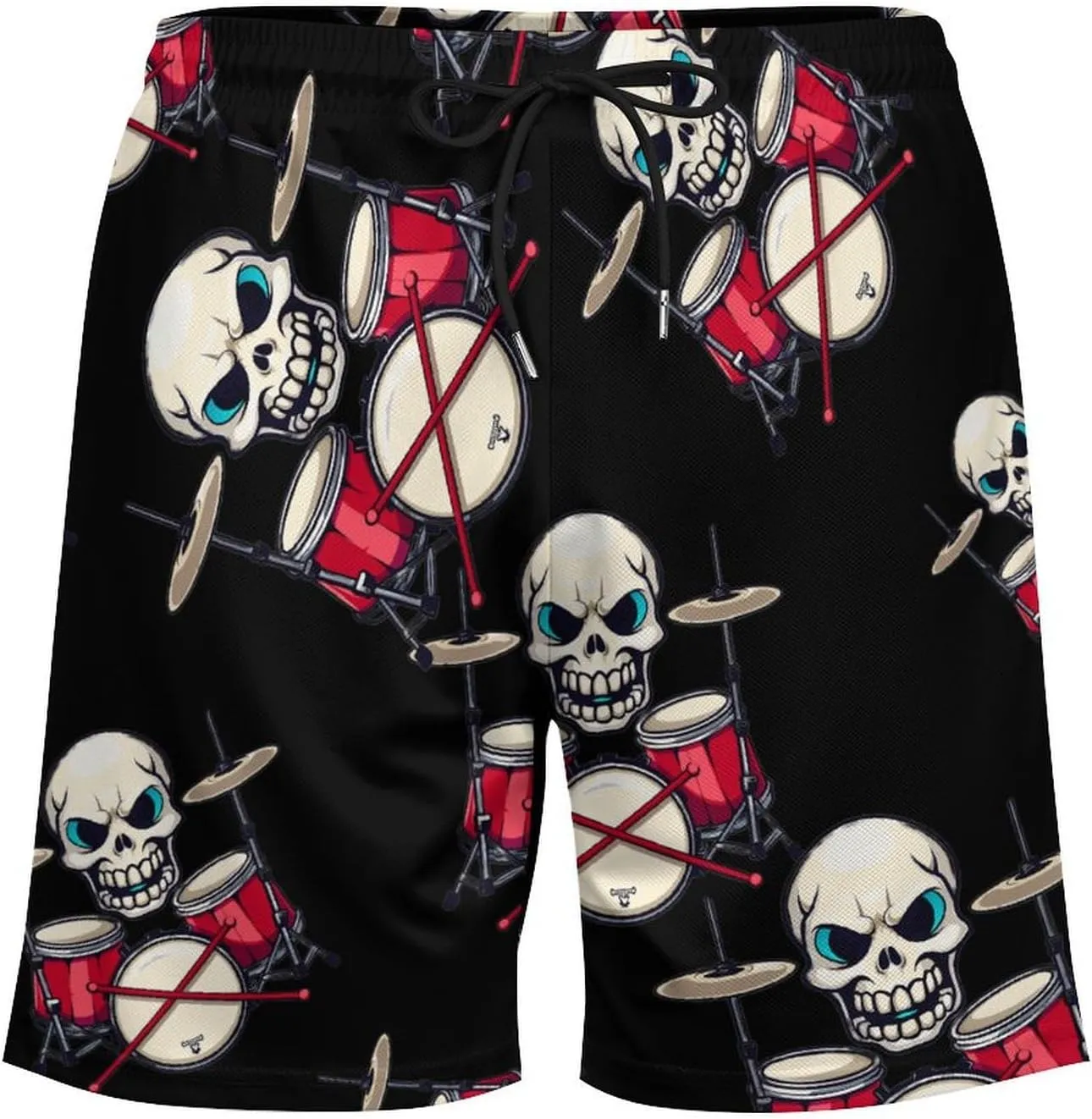 Drummer Skull Drum Sticks Men's Swim Trunks Quick Dry Board Shorts Swimwear Beach Shorts with Compression Liner