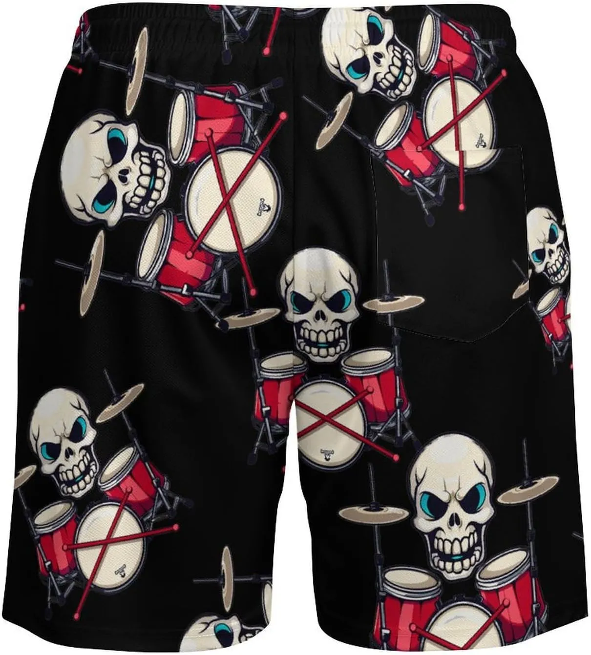 Drummer Skull Drum Sticks Men's Swim Trunks Quick Dry Board Shorts Swimwear Beach Shorts with Compression Liner